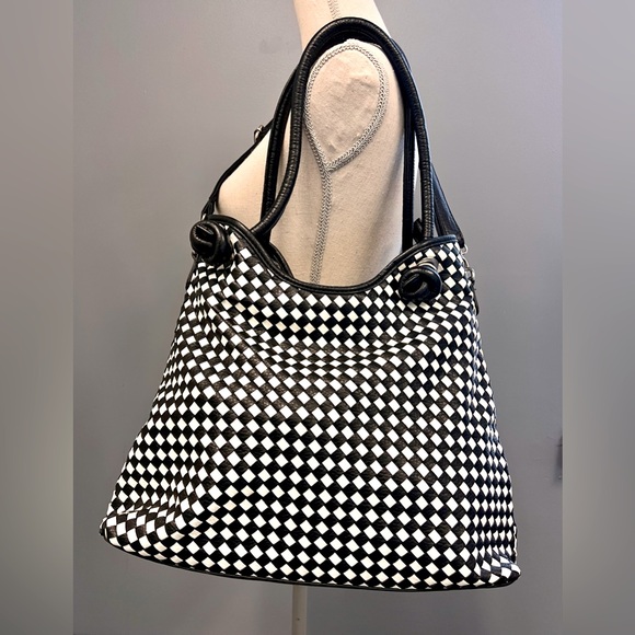 Black and White Checkered Women's Shoulder Tote Bag Purse - Picture 1 of 5